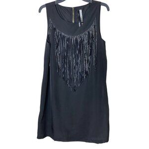 Kensie Black Fringe Mini Dress • Size L • Boho Party Vibes | NWT w/ Minor Flaw